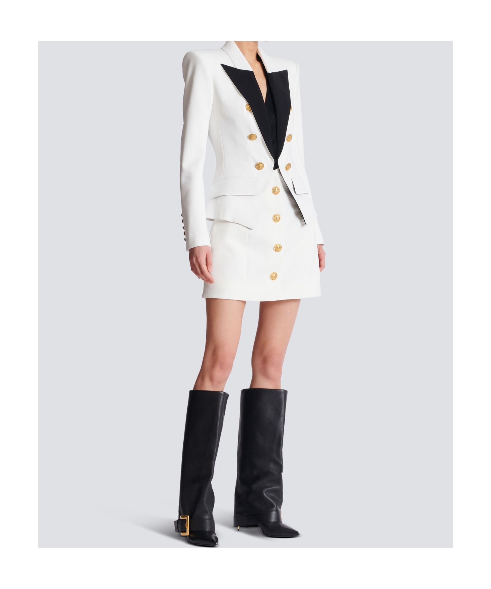 Balmain 6-button Two-tone Jacket In White