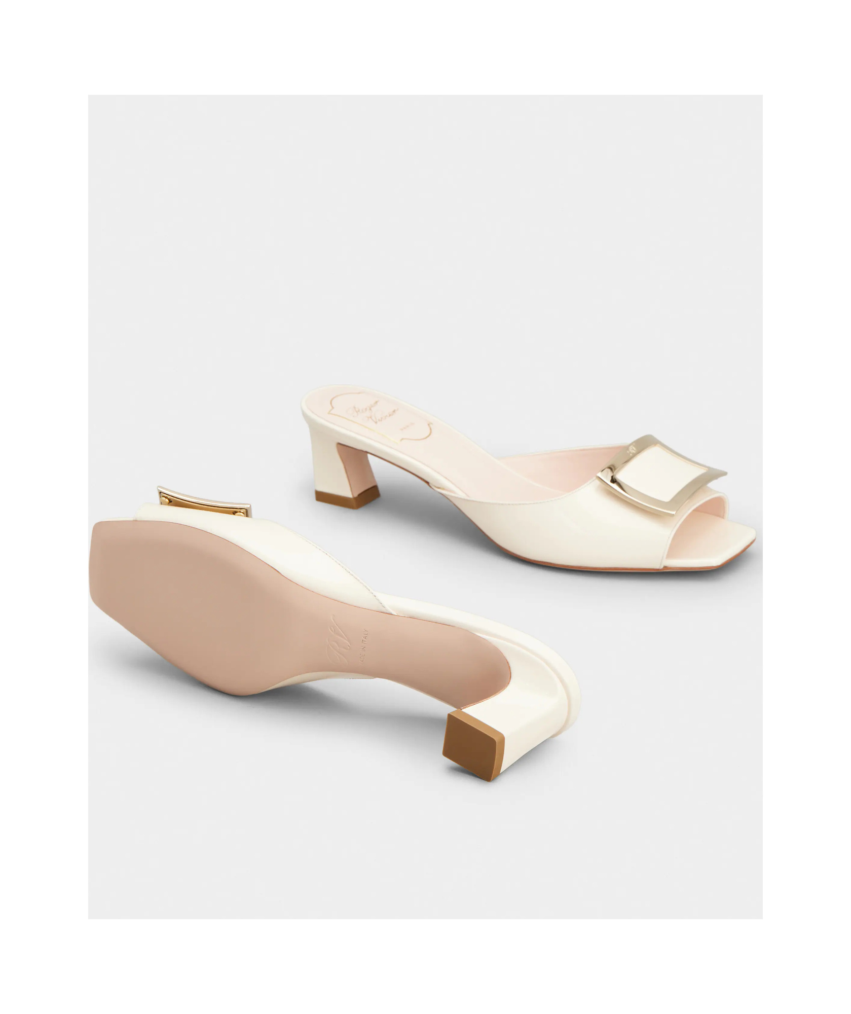 Roger Vivier Trompette 45 Patent Leather Mules In Nude