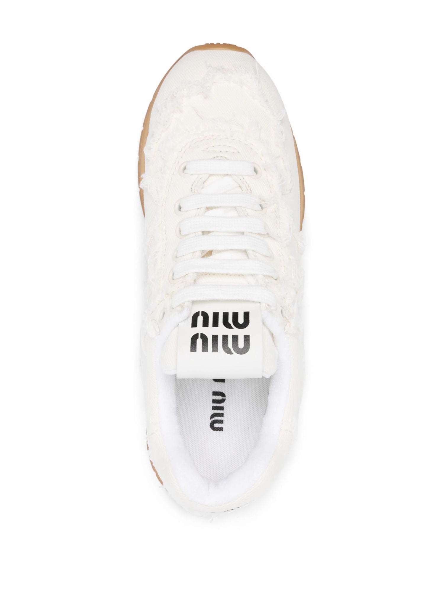 Miu Miu Denim Lace-up Sneakers In White