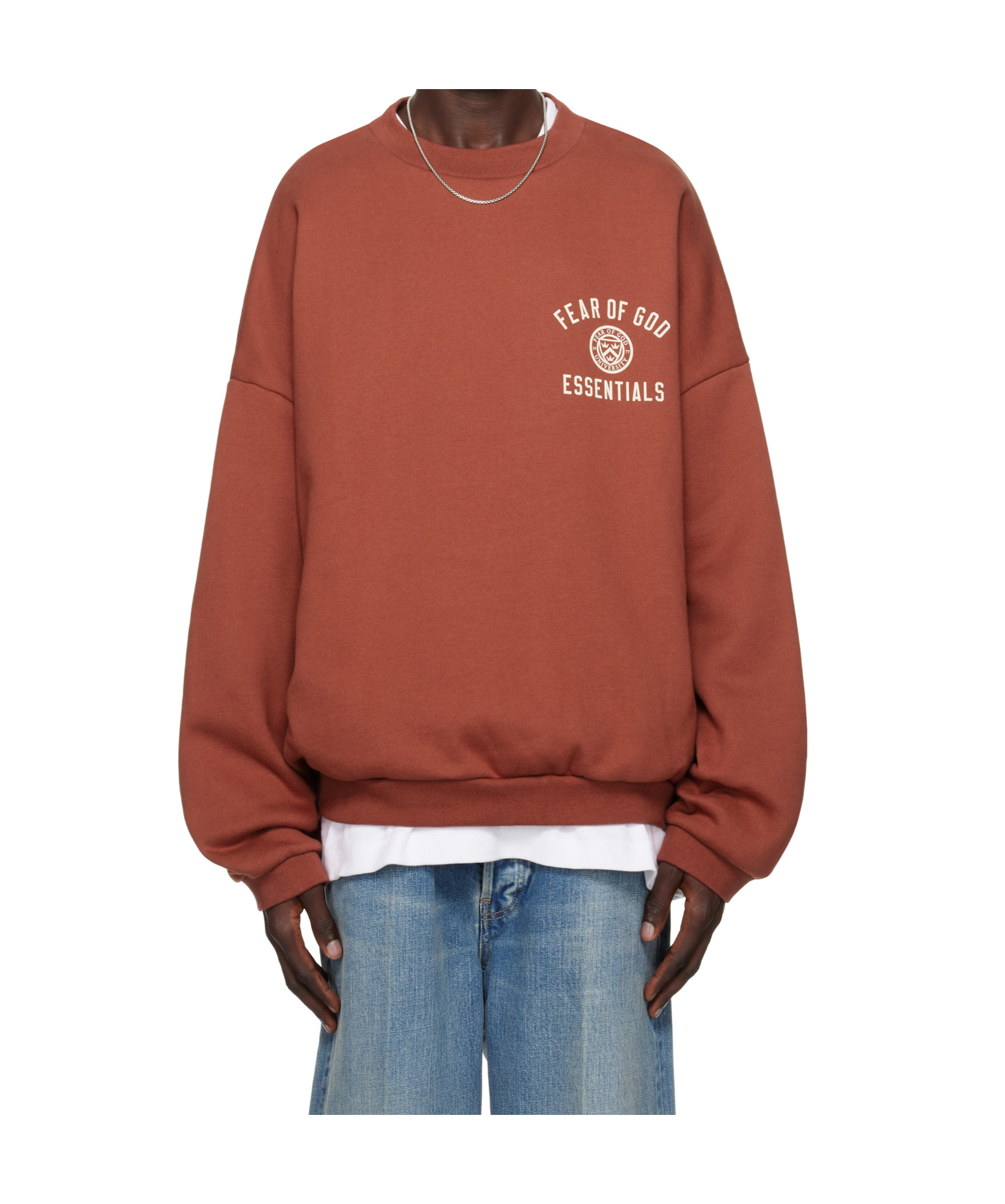 Essentials Red Fleece Crewneck Sweatshirt In Brown