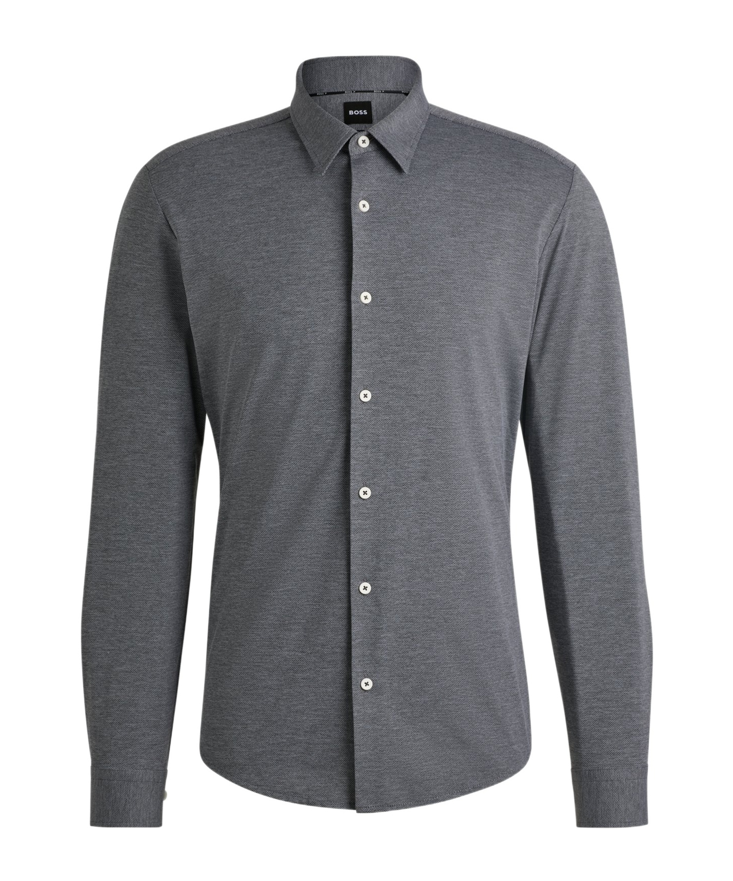 Hugo Boss Slim-fit Shirt In Melange Performance-stretch Jersey In Gray