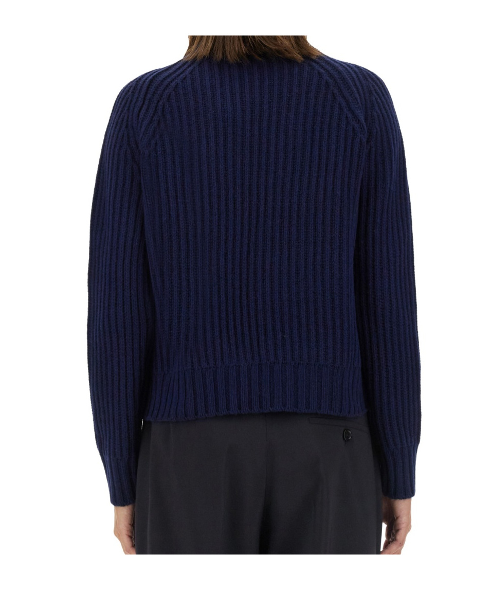 Aspesi Ribbed Wool Jersey With Modern Cropped Silhouette In Blue