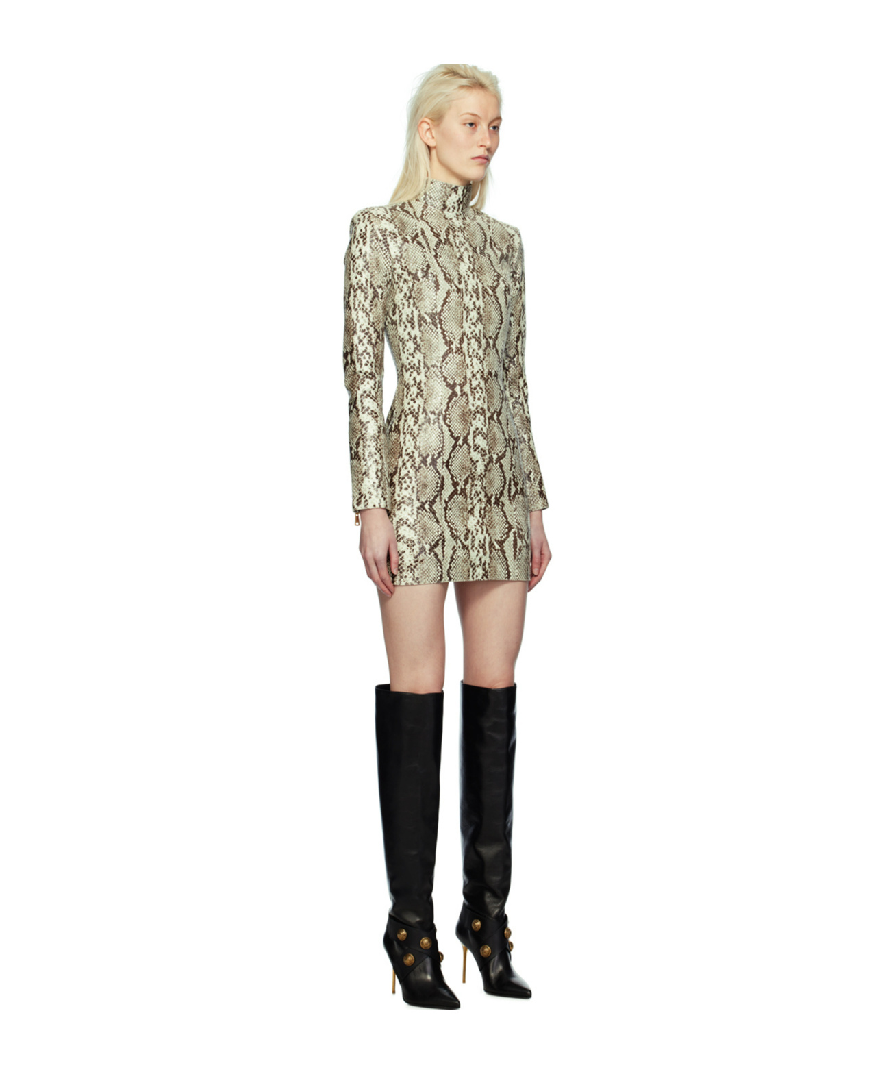 BALMAIN VERTICAL COLLAR PATTERN TEXTURED DRESS