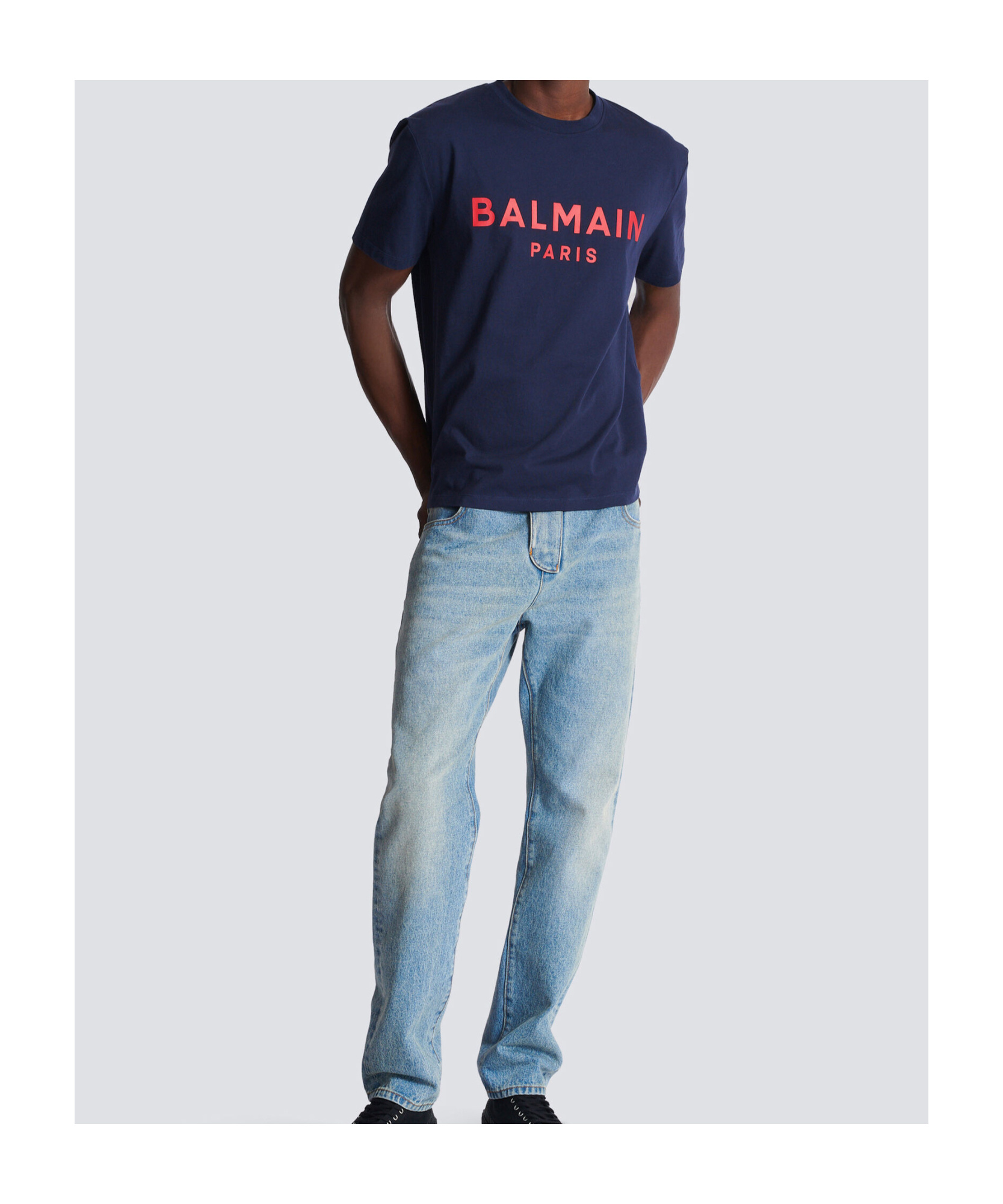 Balmain Blue Crewneck T-shirt With Logo Lettering Print On The Front In Blue