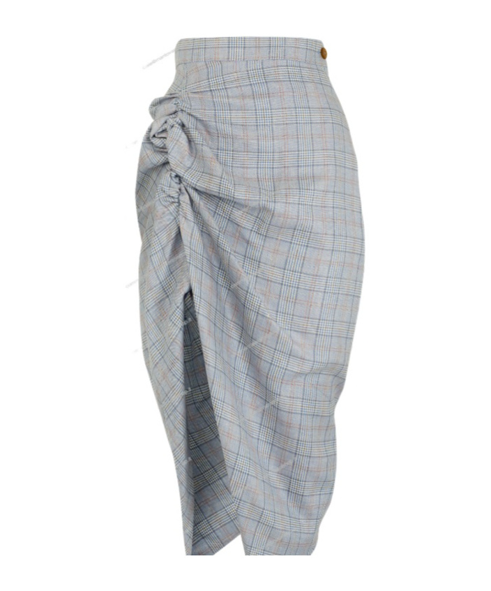 Vivienne Westwood Mens Multi Side Panther Check Wool-linen Blend Midi Skirt In Gray