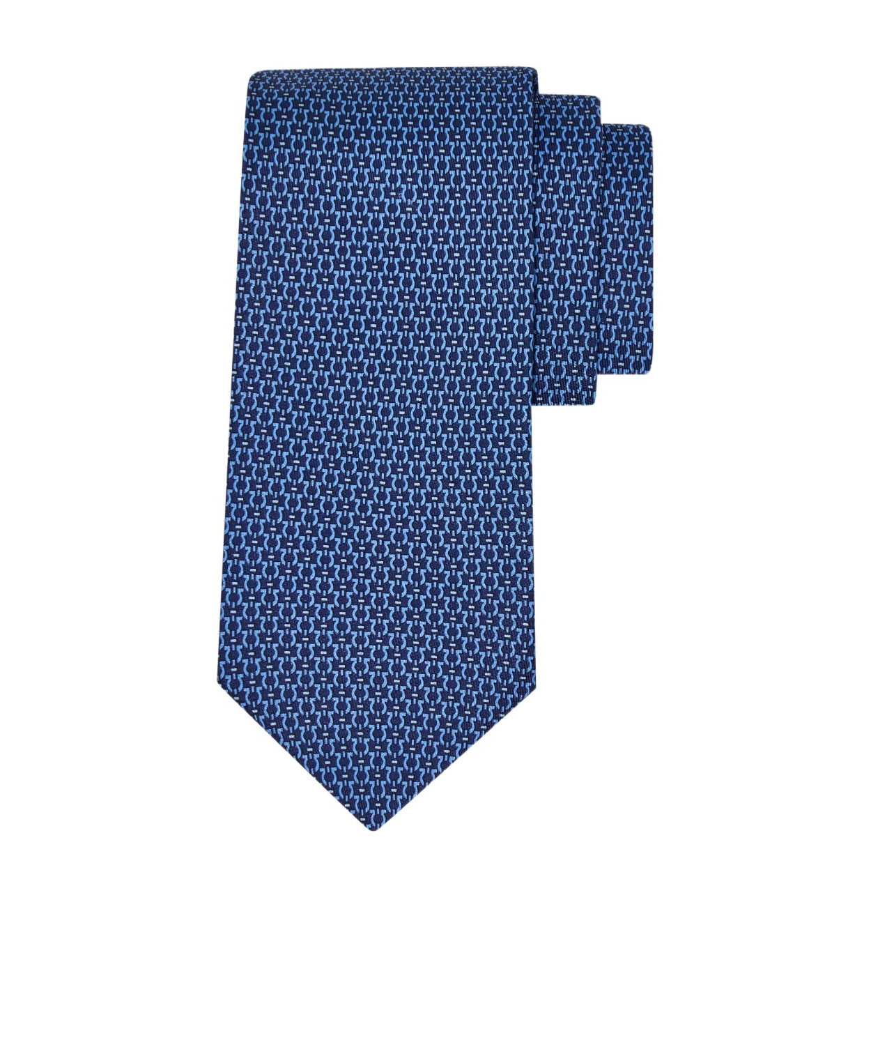 Ferragamo Gancini Print Silk Tie In Blue