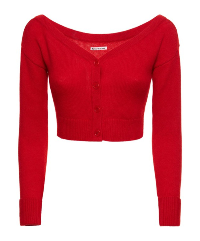 Reformation Millie Cashmere Off-he-shoulder Cardigan