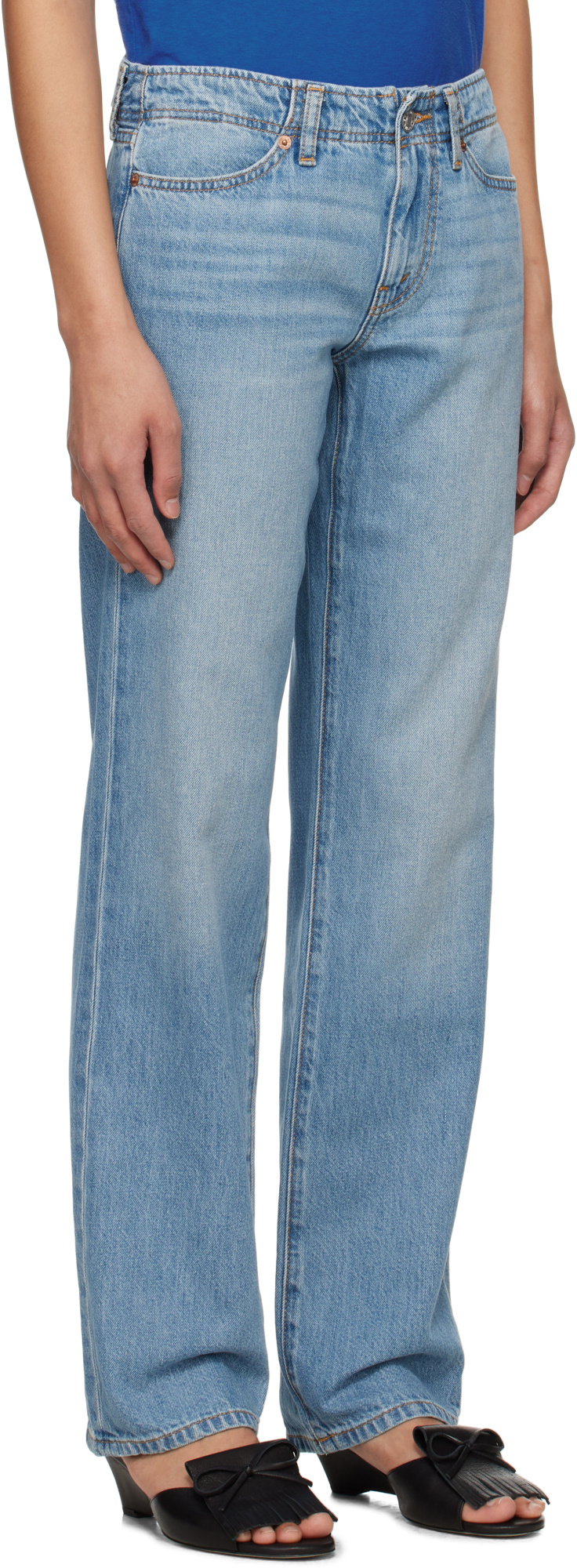 Re/done 90s Distressed High-rise Straight-leg Organic Jeans In Blue