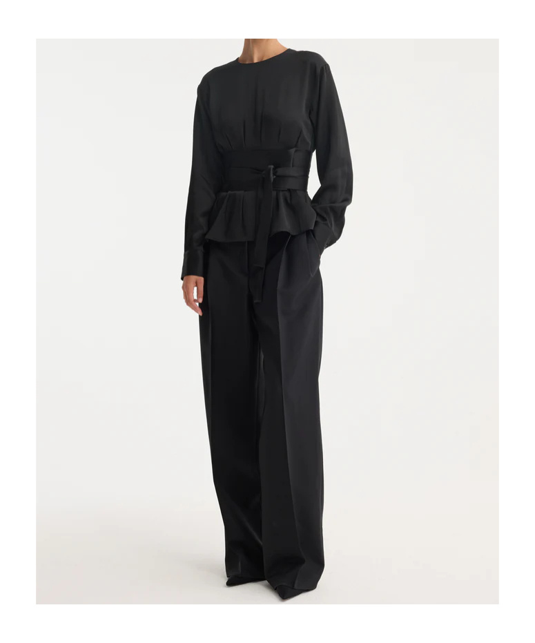 Rohe Crew Neck Pleated Blouse In Black