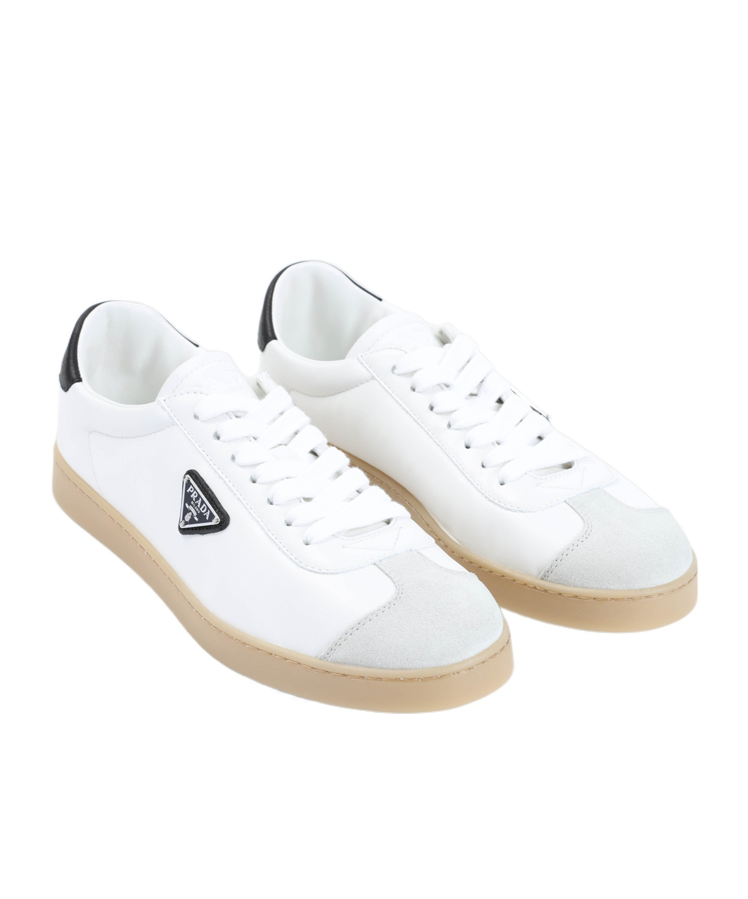 Prada Lane Leather Low-top Sneakers In White