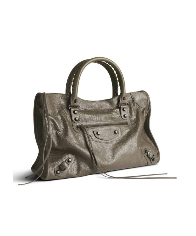 Balenciaga City Medium Leather Handbag In Green