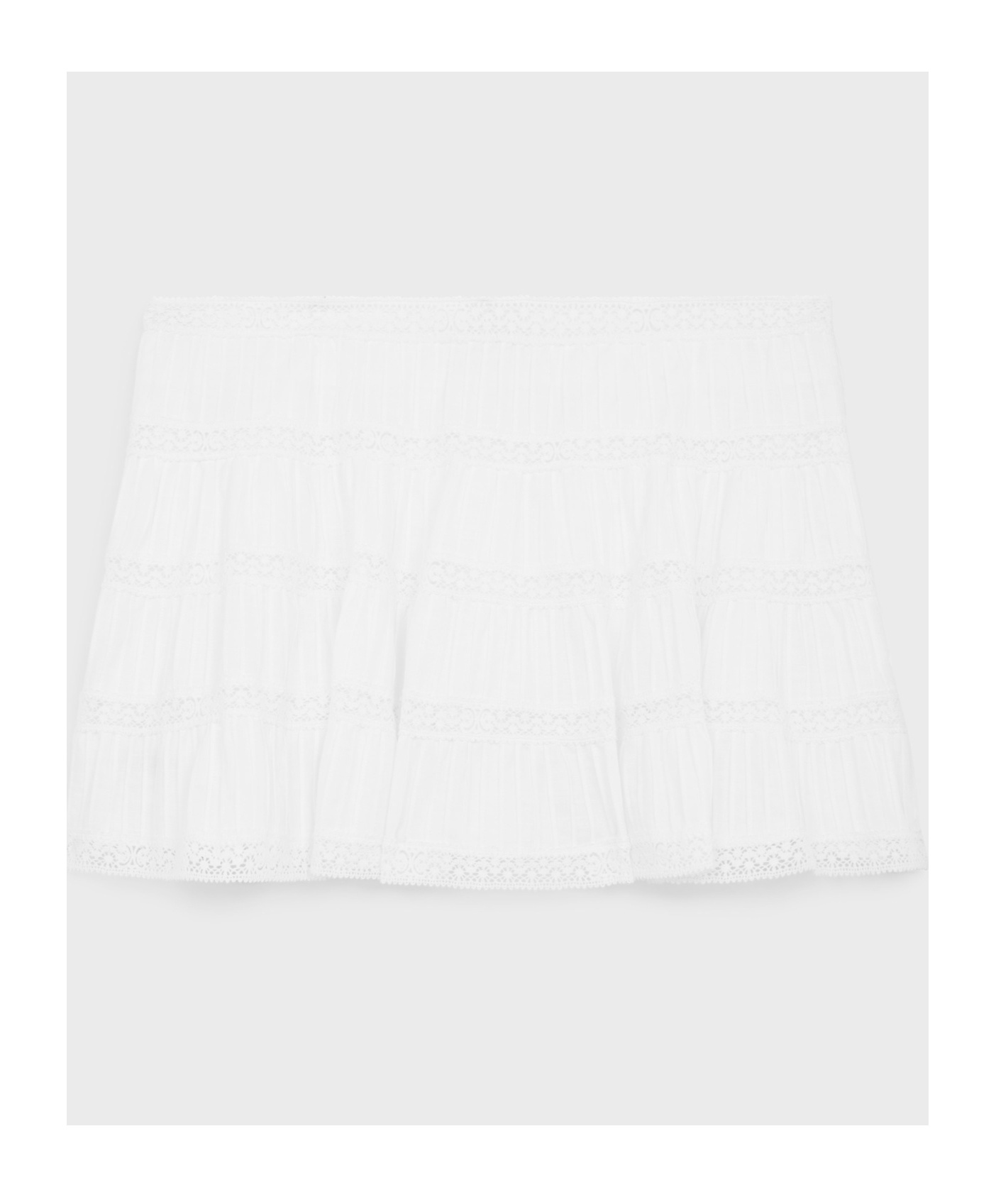 Celine Mini Skirt With Embroidered Trims In Batiste Cotton In White