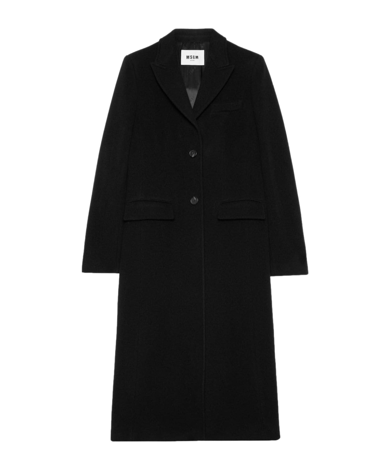 Msgm Notched-lapel Button-fastening Coat In Black