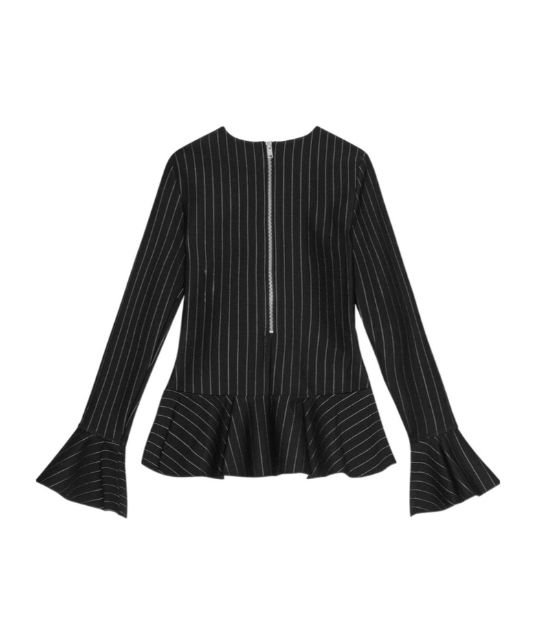 Ganni Pinstriped Peplum Blouse In Black