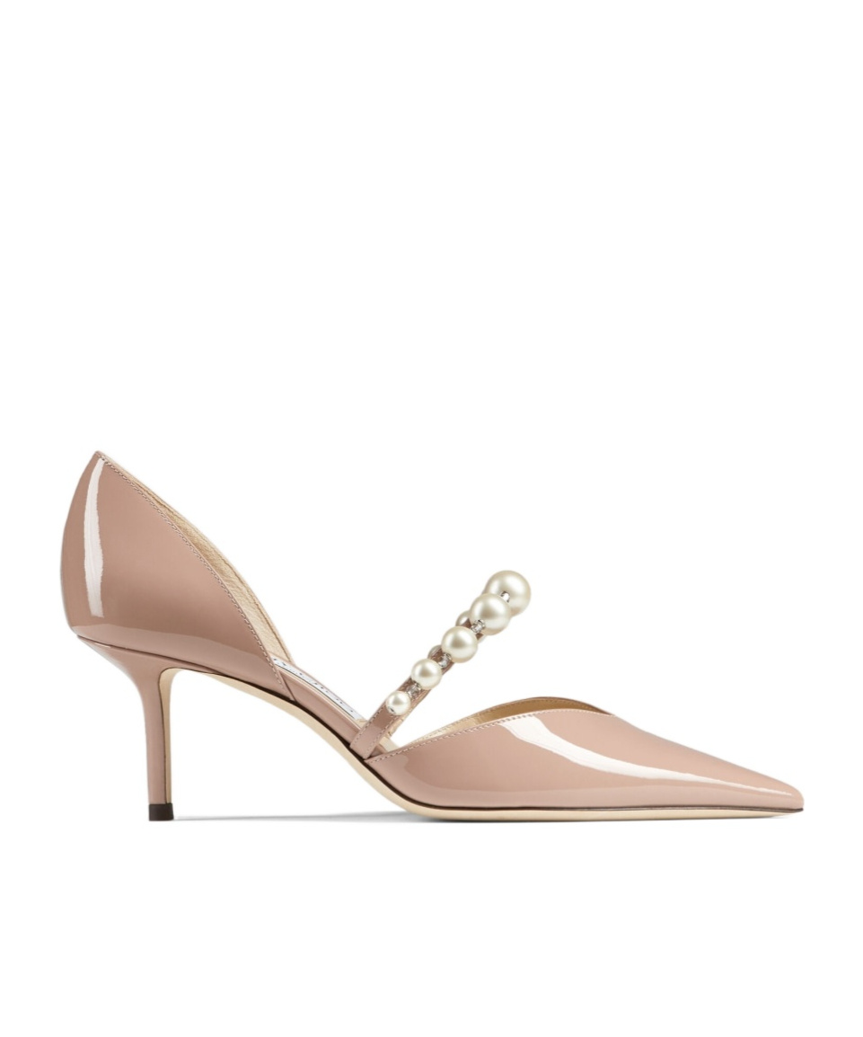 Jimmy Choo Aurelie 65 Patent Decollete With Pearl Decorations In Nude