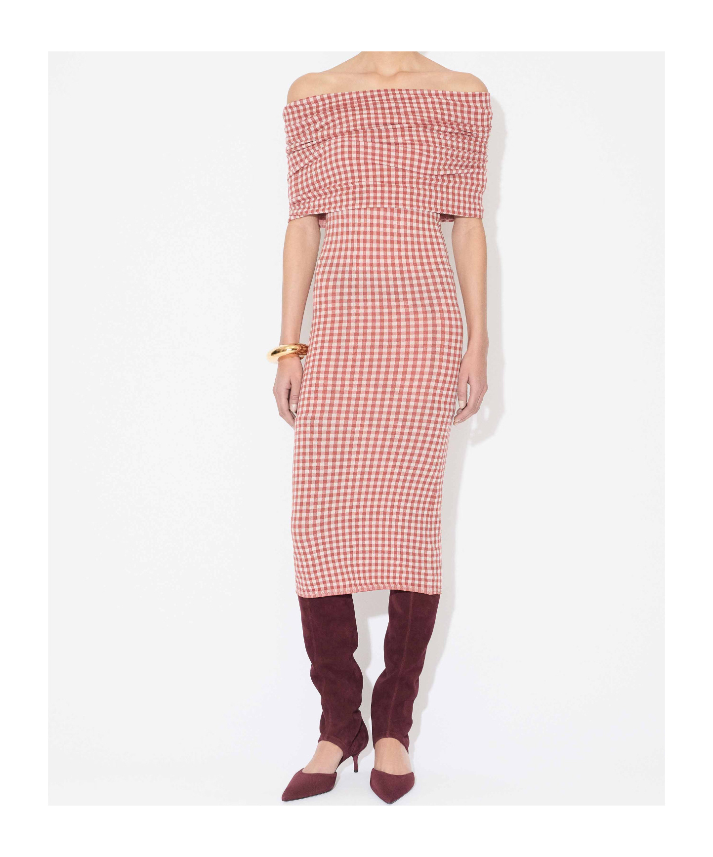 Alaïa Checked Off-shoulder Midi Dress In Multi