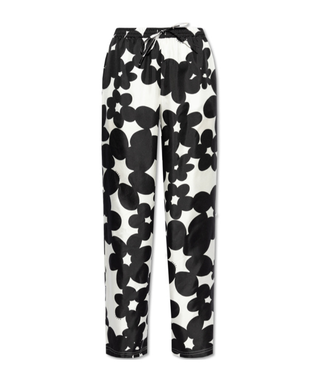 Marni White Trousers With Black Flower Print In Black