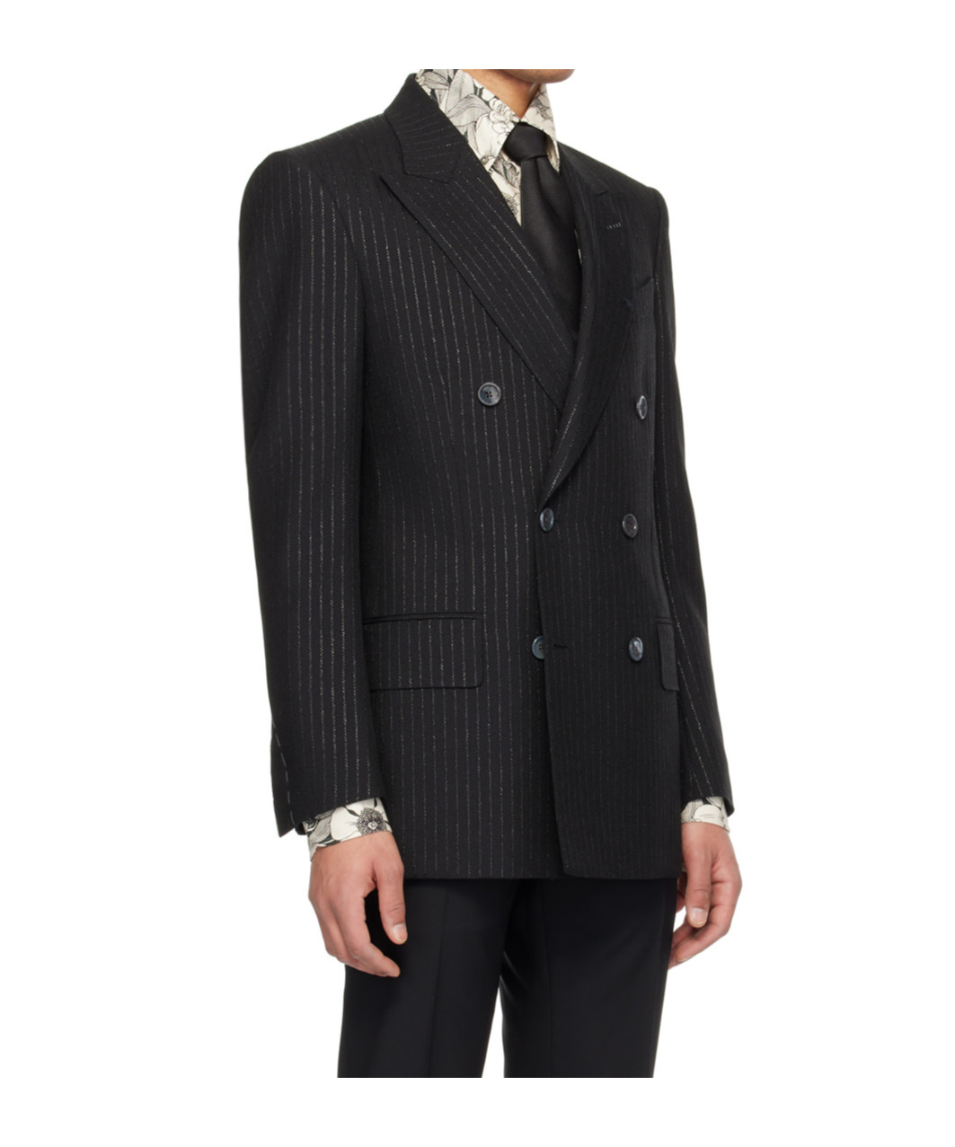 Tom Ford Dyllan Double-breasted Striped Metallic Wool And Silk-blend Suit Jacket In Black