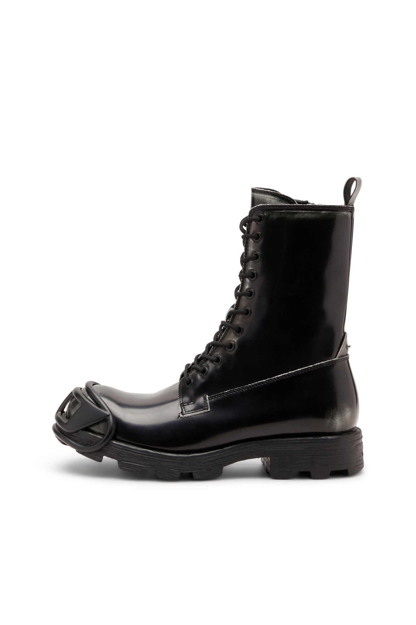 Diesel Leather Boots With Oval D Rein-forced Toe In Black