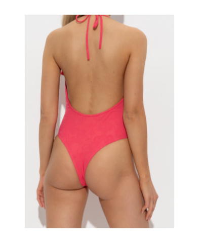 Balmain Ruffled Halter Swimsuit In Red