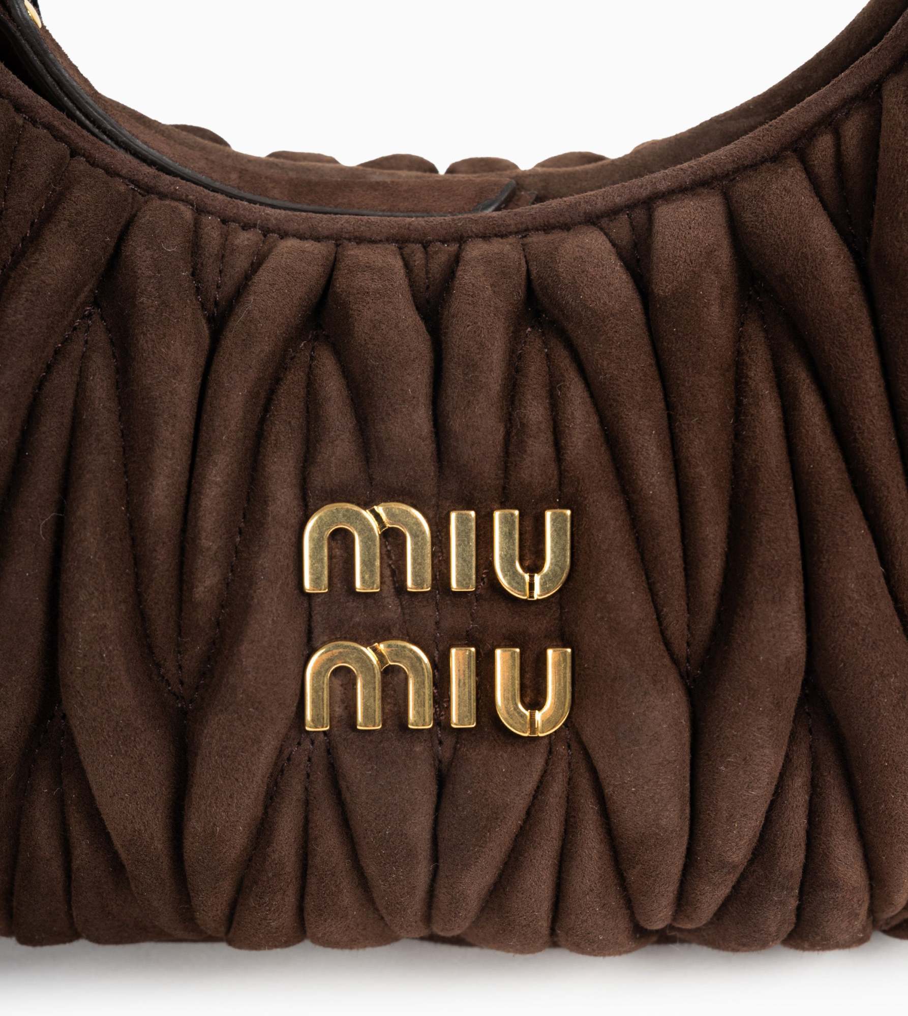Miu Miu Small Miu Wander Suede Leather Hobo Bag In Brown