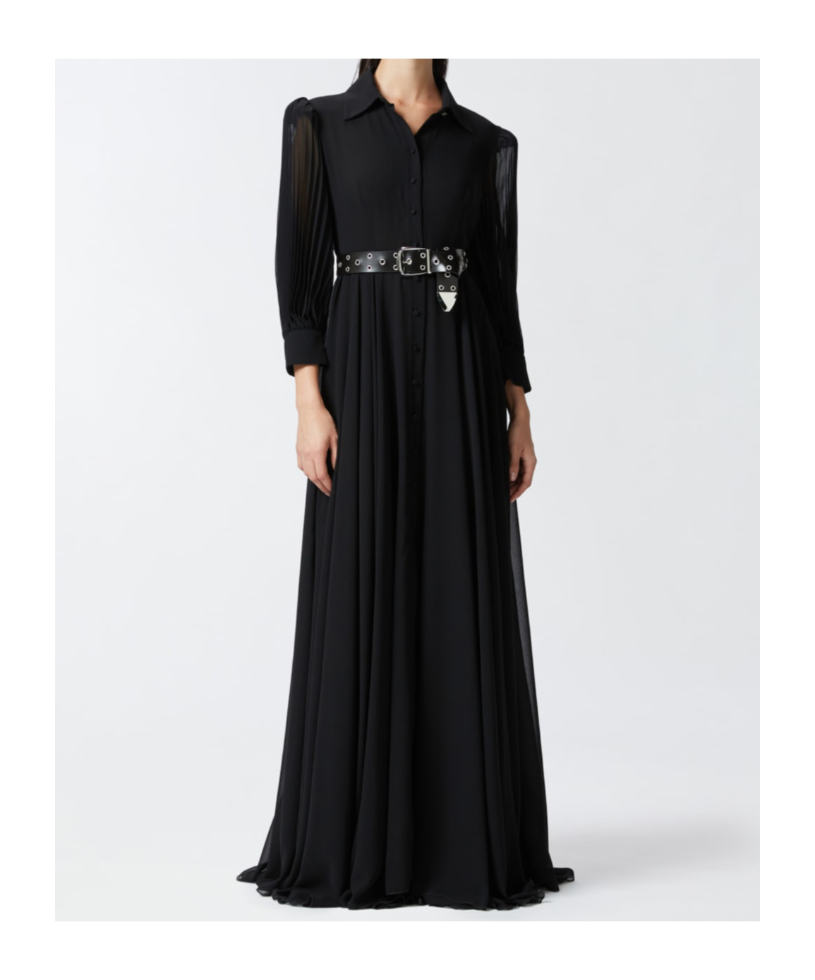Pinko Robe Chemise Longue Avec Dos Transparent In Black