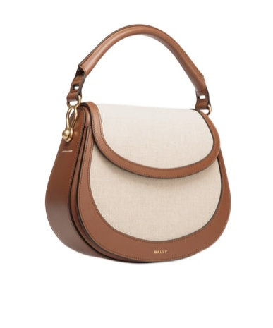 Bally Lune Crossbody Bag In Natural Canvas And Brown Leather In Sand