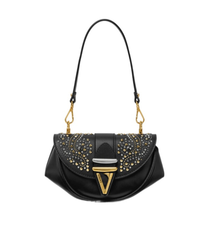 Versace Stud-embellished Shoulder Bag In Black