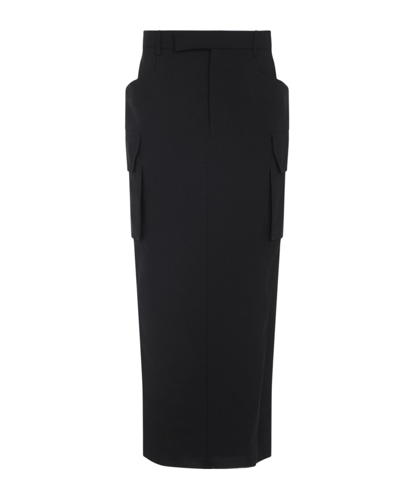 Rick Owens Firbanks Virgin Wool Twill Cargo Skirt In Black