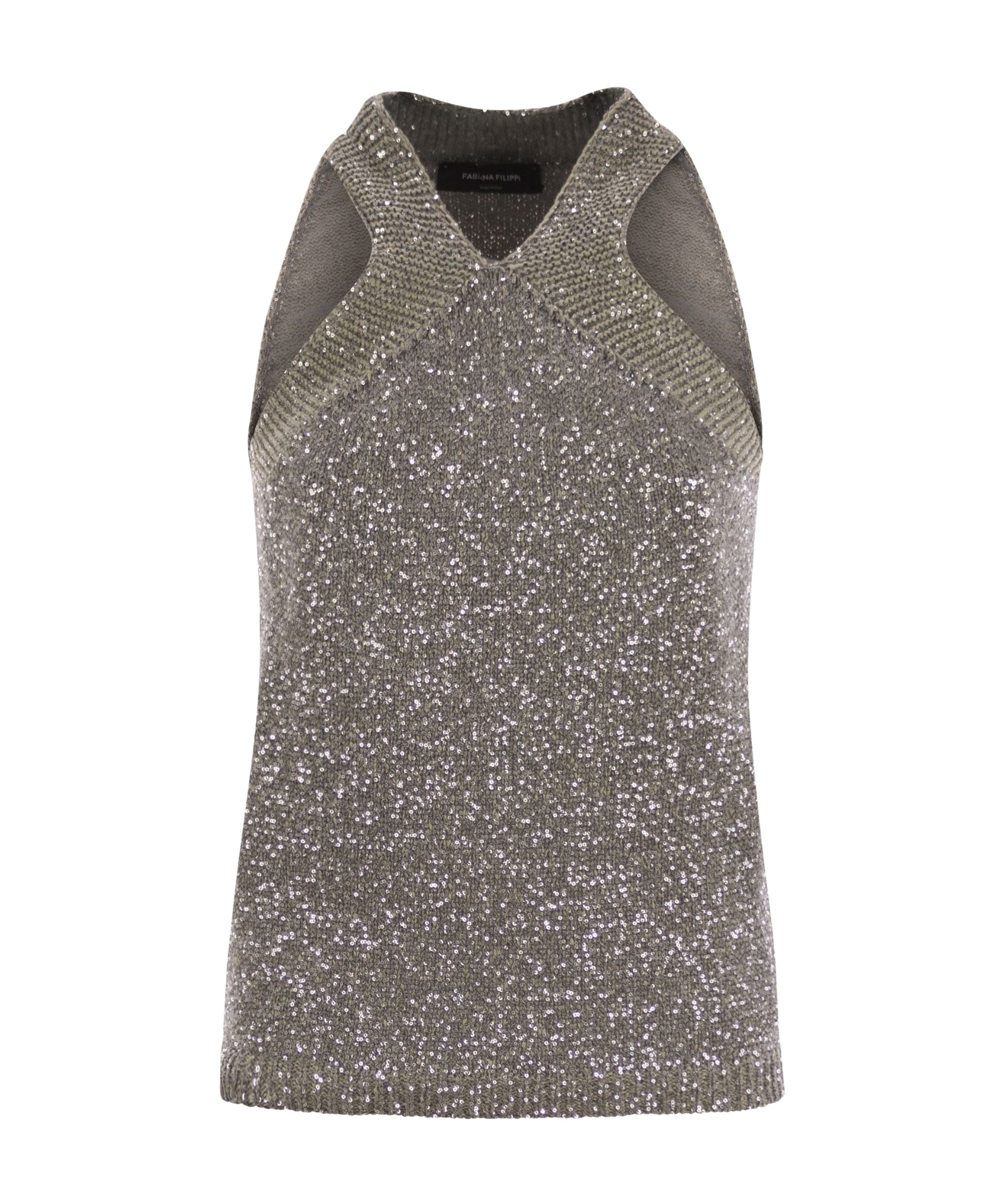 Fabiana Filippi Cotton Knit Tank Top With Sequins In Gray