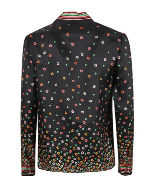 Red Valentino Flowers & Stripes Shirt In Black