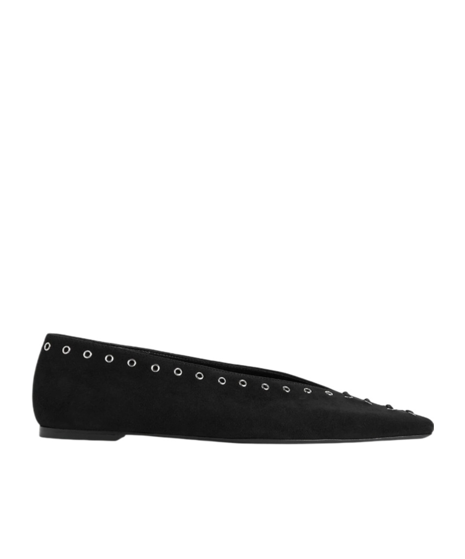 Totême Lace-up Eyelet-embellished Suede Ballet Flats In Black