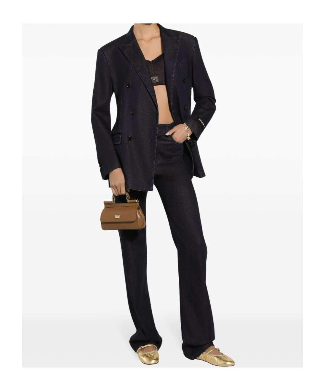 Dolce & Gabbana Double-breasted Silk And Cotton Denim Taormina-fit Jacket In Black