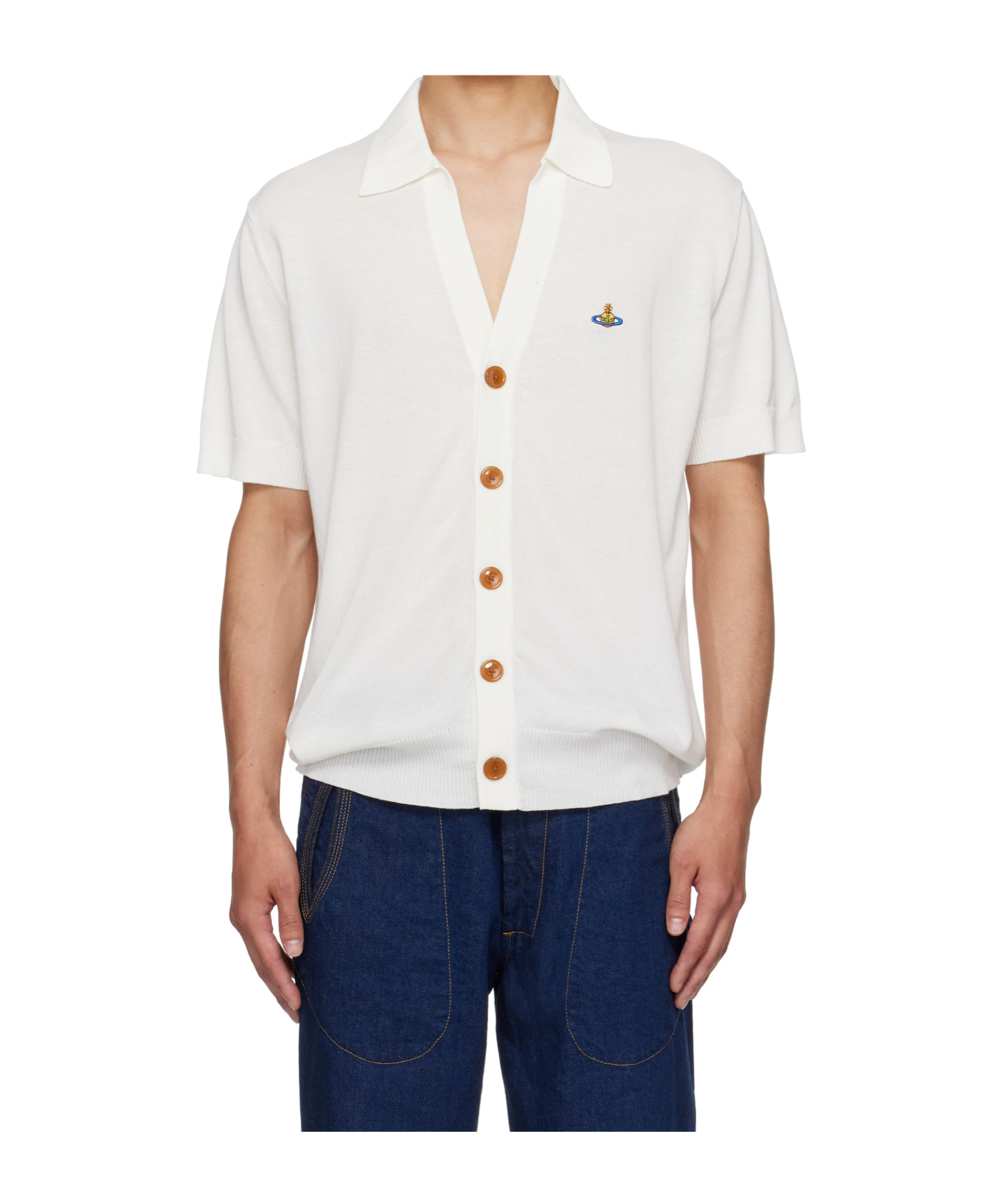 Vivienne Westwood White Cotton Polo Cardigan In White