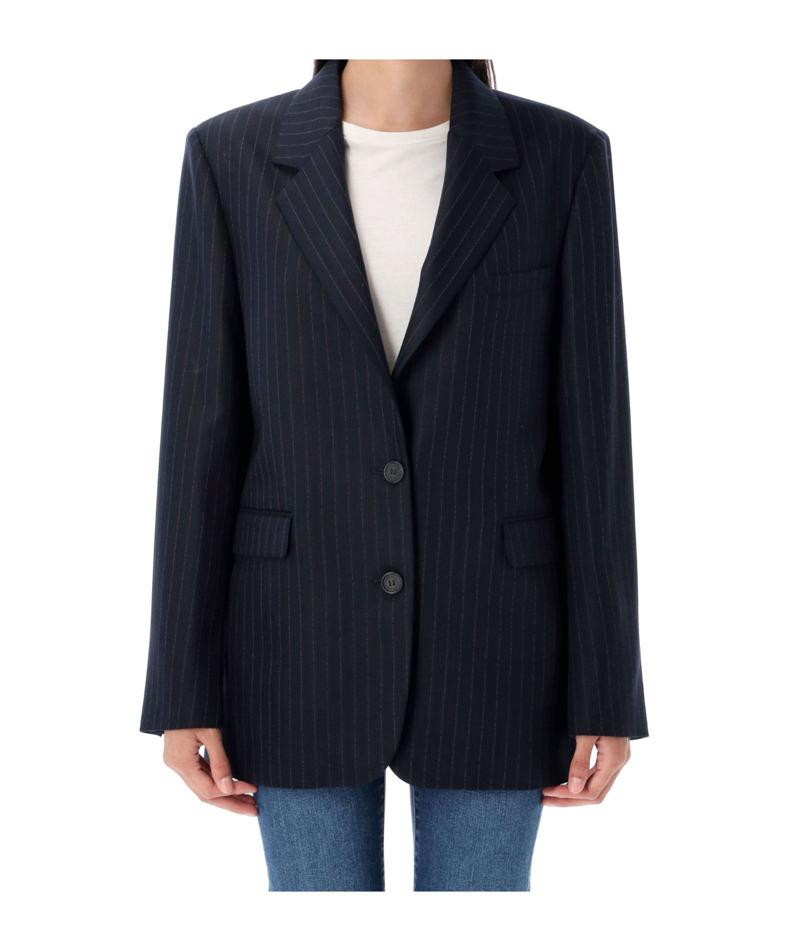 Golden Goose Single-breasted Pin Stripes Blazer In Blue