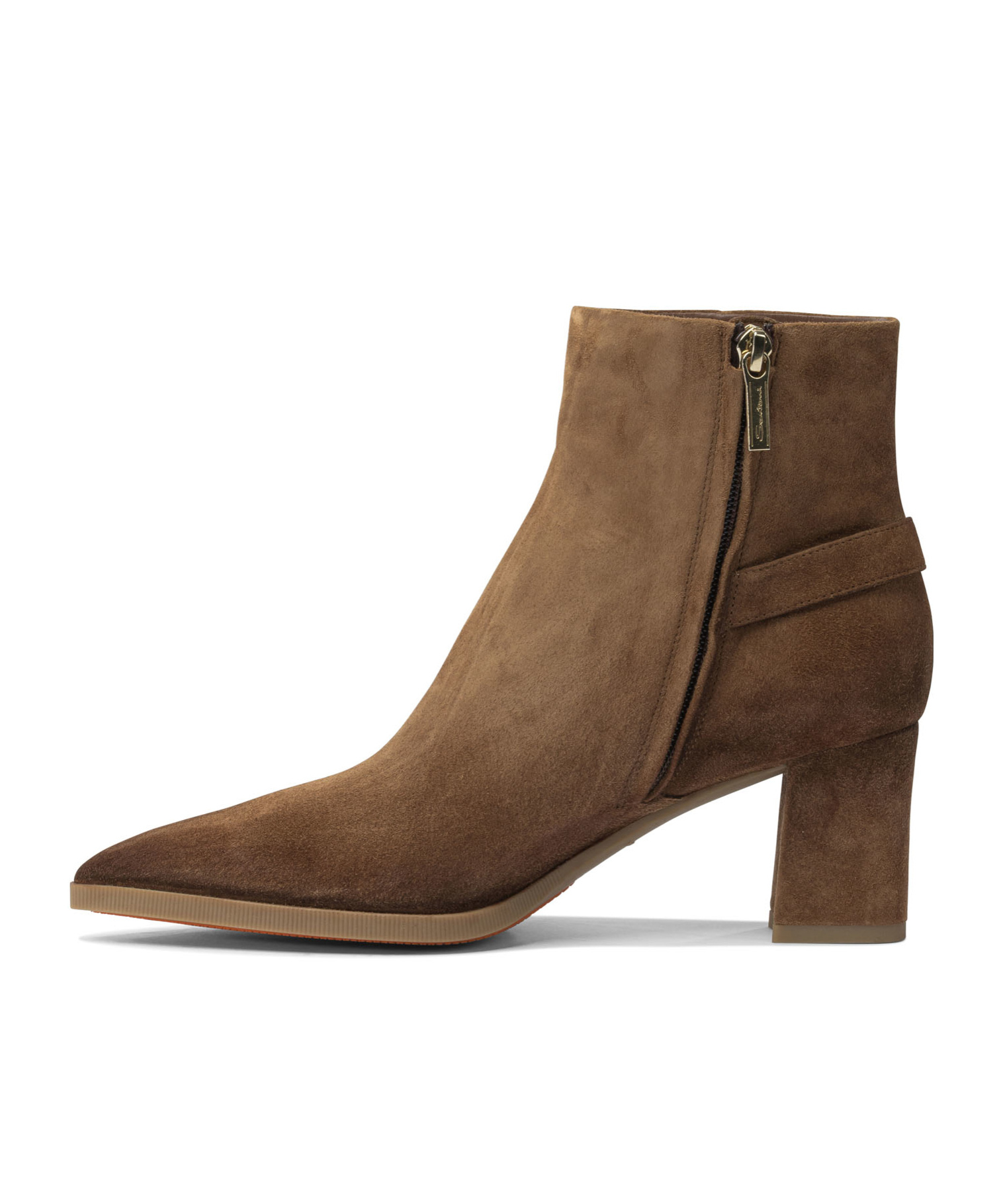 Santoni Block Heel Suede Ankle Boots With Buckle In Brown