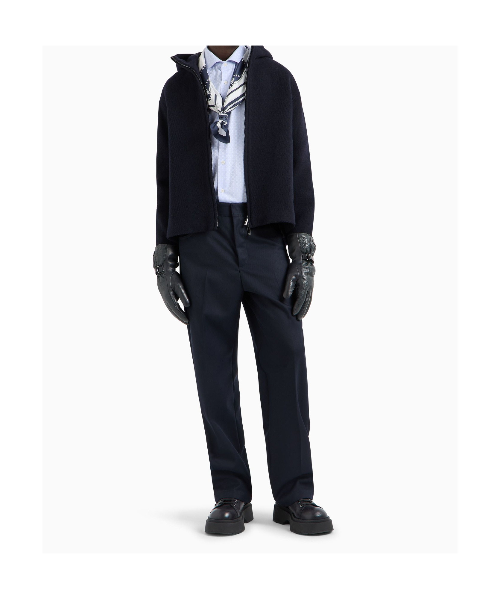 Emporio Armani Cotton Shirt With All-over Jacquard Logo Pattern In Blue