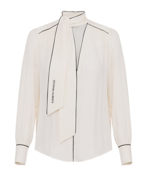 Elisabetta Franchi Georgette Shirt With Scarf And Piping In White
