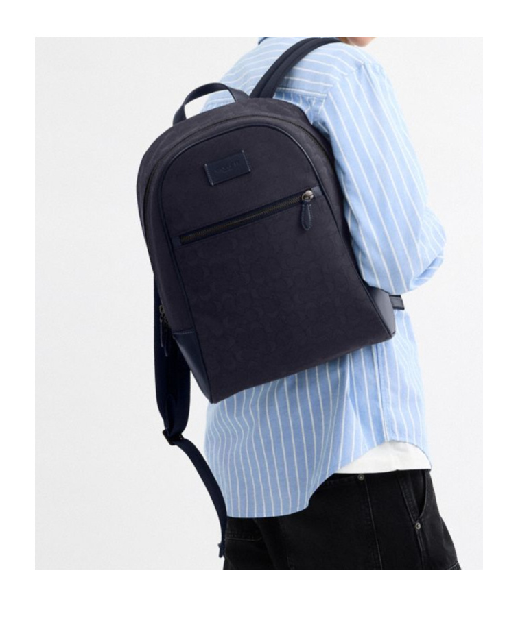Coach Theo Backpack In Signature Jacquard In Midnight Navy