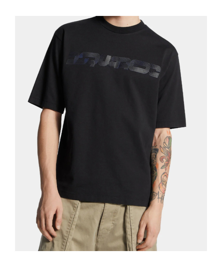 Dsquared2 Loose Fit Raised Print T-shirt In Black