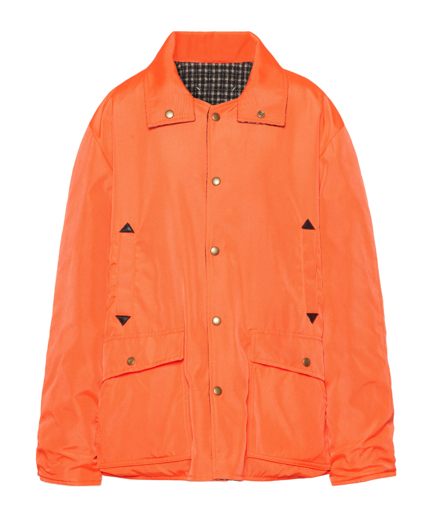 Maison Margiela Womens Orange Fluo Black Check Relaxed-fit Buttoned-collar Woven Jacket In Orange