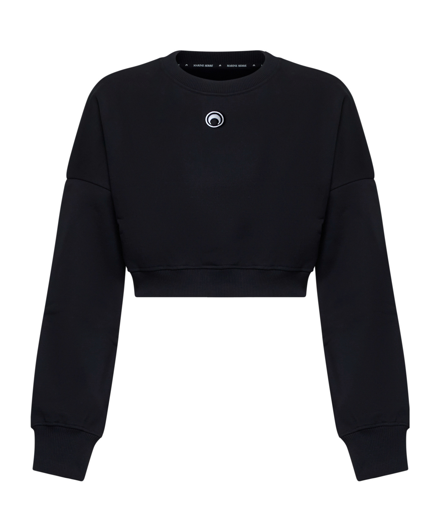 Marine Serre Logo Embroidery Cropped Sweatshirt - Women's - Regenerative Cotton/organic Cotton/recycled Cotton In Black