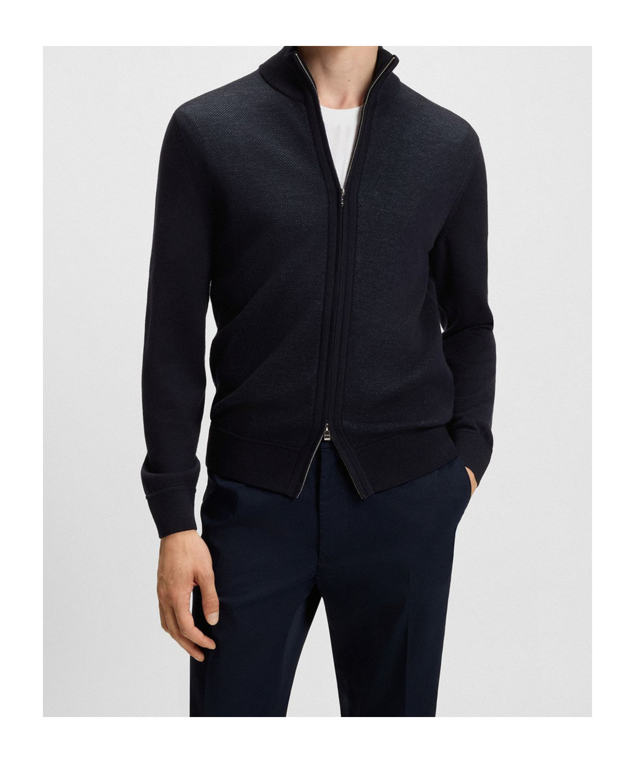 Hugo Boss Zip-up Cardigan In Wool