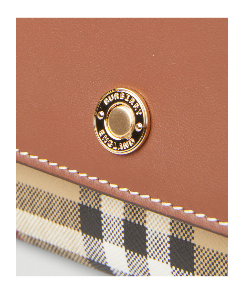Burberry Check And Leather Wallet In Brown