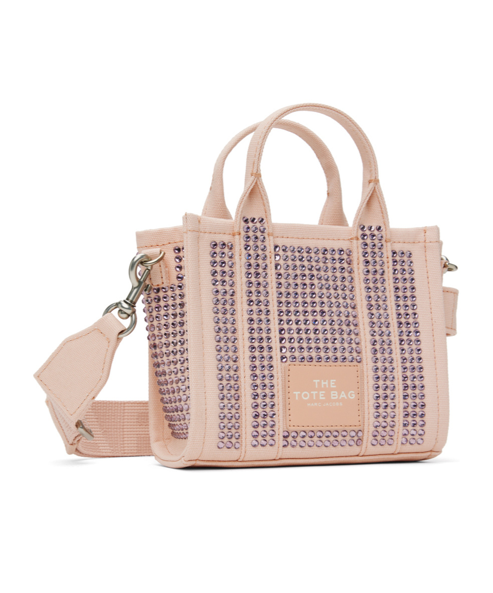 Marc Jacobs The Mini Crystal Canvas Crossbody Tote Bag Woman Rose In Cotton In Nude