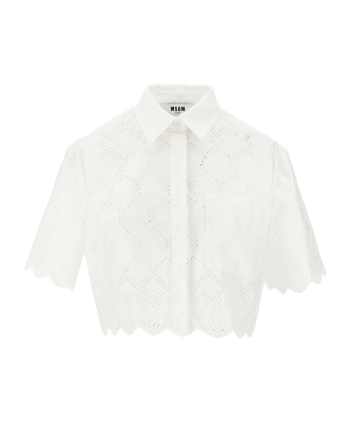 Msgm Broderie Anglaise Cropped Shirt In White