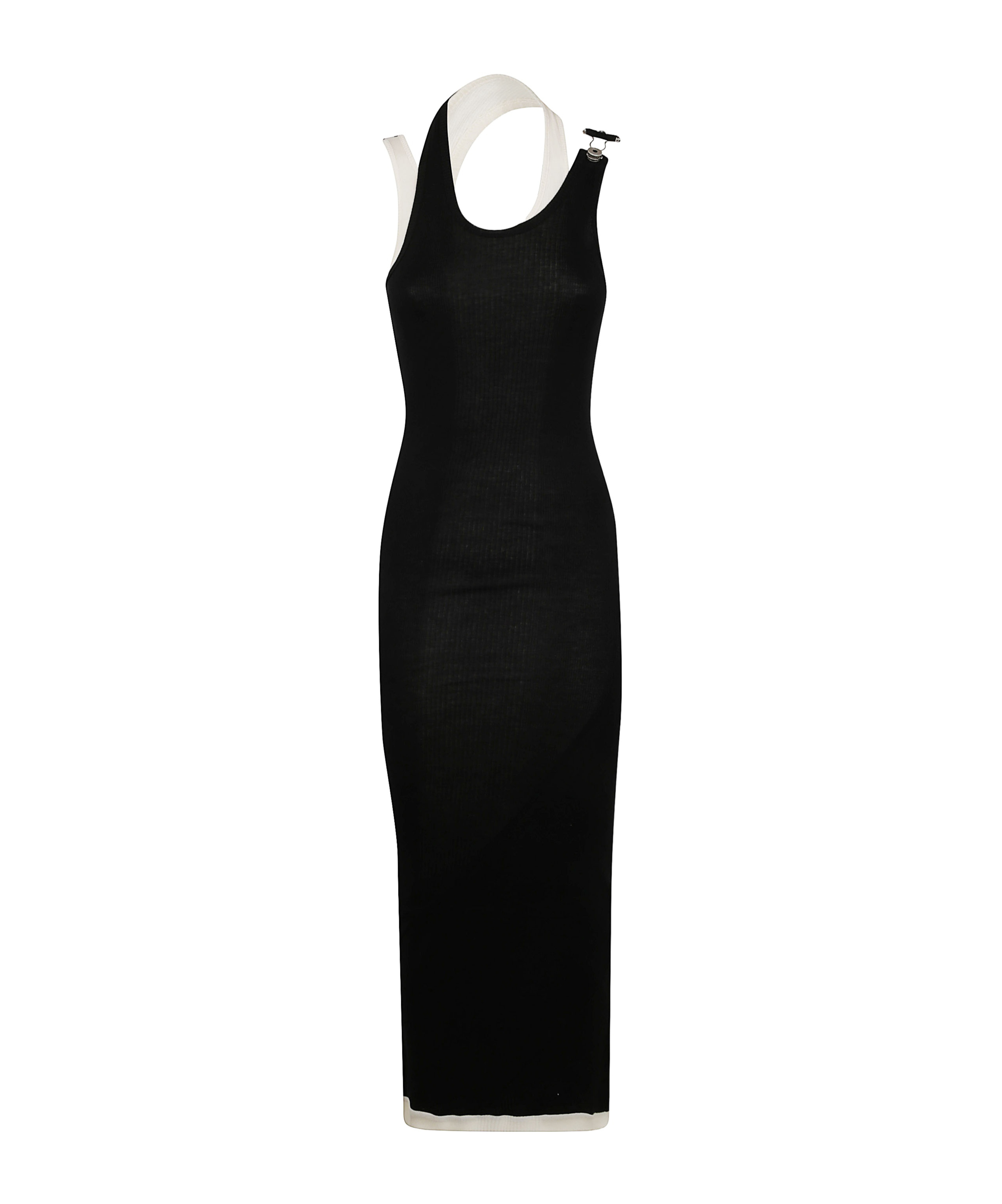 Jean Paul Gaultier Cotton Ribbed Twisted Double Layer Sleeveless Dress In Black