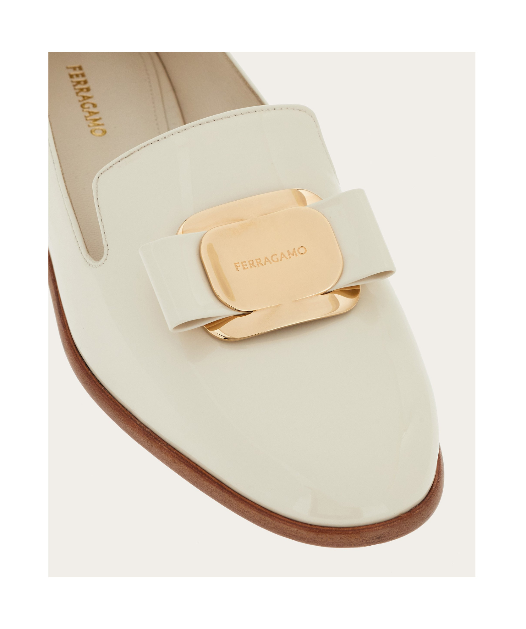 Ferragamo Ivory Leather Zamira Loafers In White