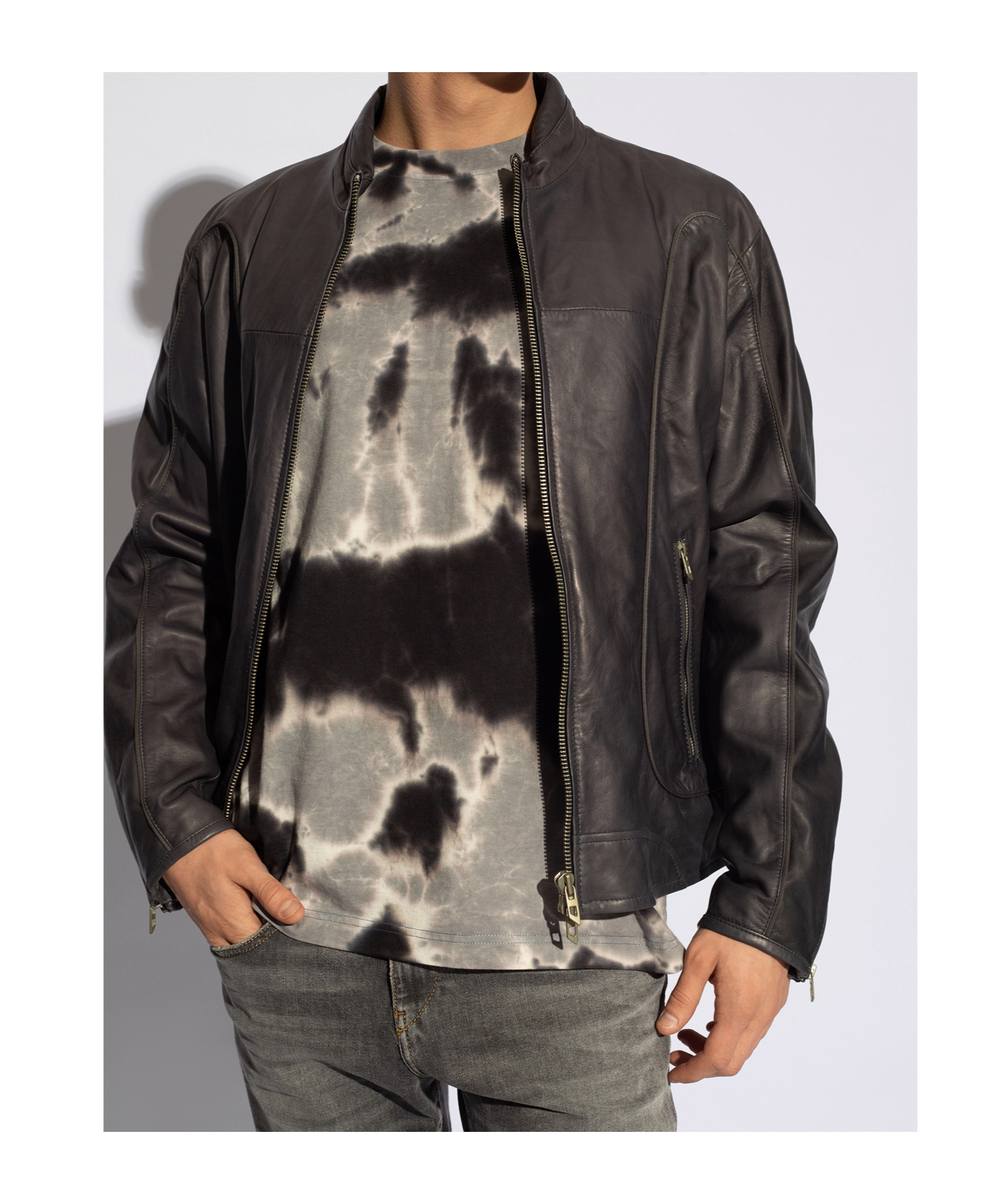Diesel L-krix Leather Biker Jacket In Black