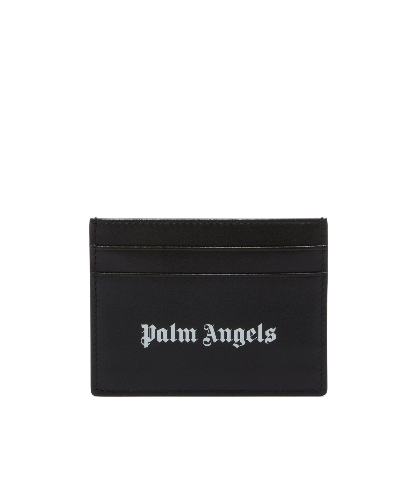 Palm Angels Gothic Leather Logo Cardholder With Tonal Stitching In Black
